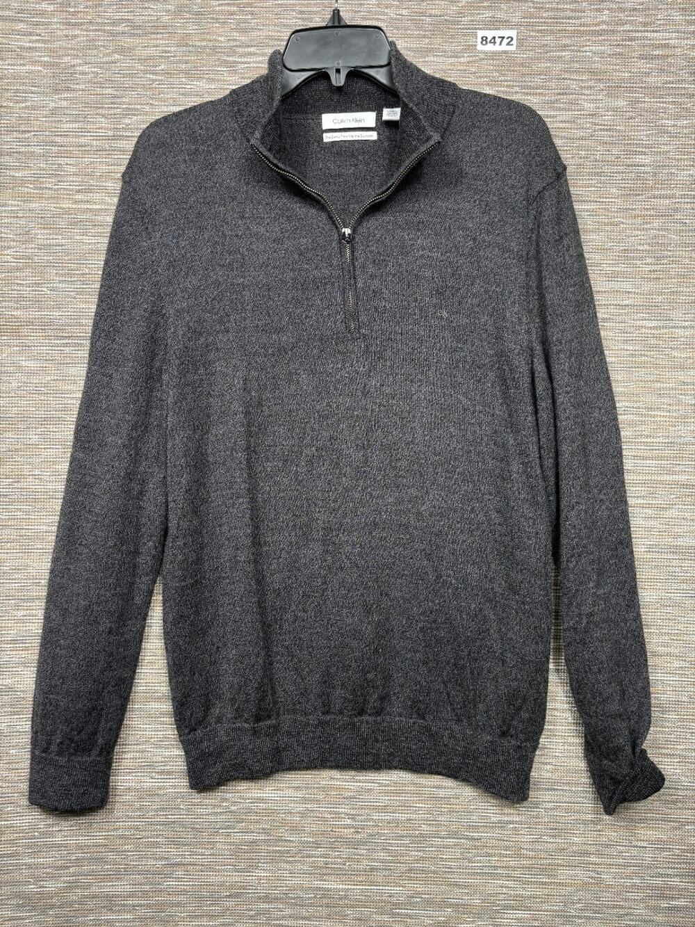 Calvin Klein The Extra Fine Merino Wool Sweater Size L Gray Quarter-Zip